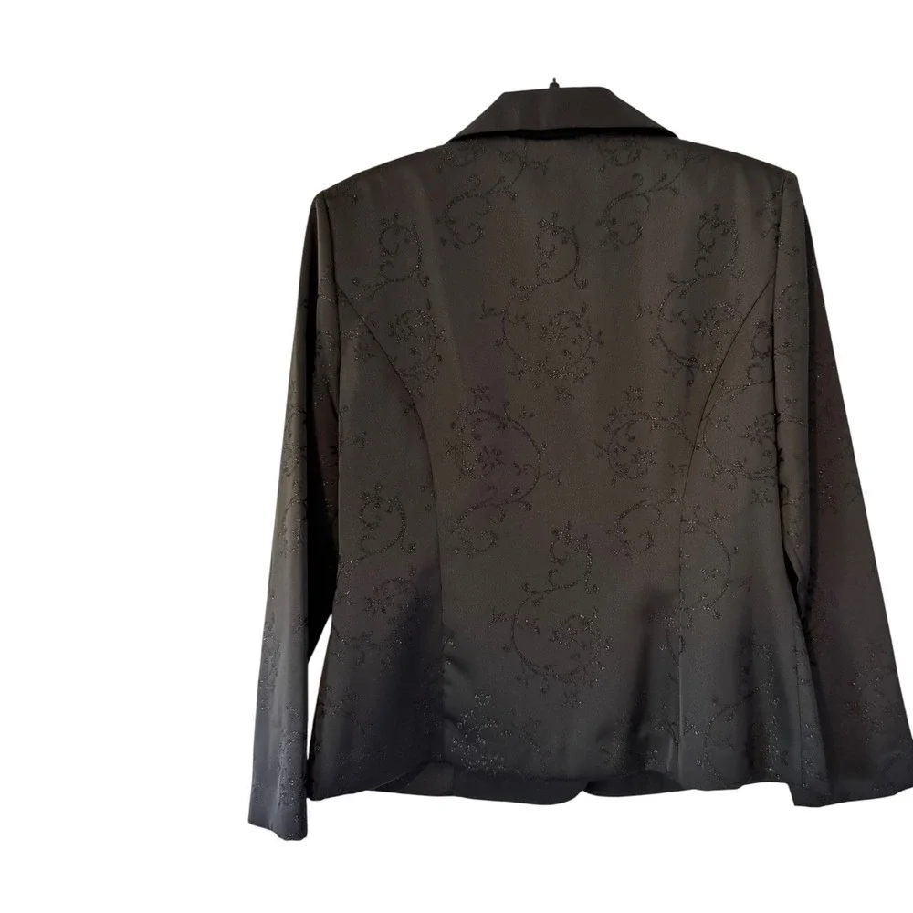 Vintage Leslie Fay Black Glitter Scroll Floral Blazer Jacket Womens Size 10